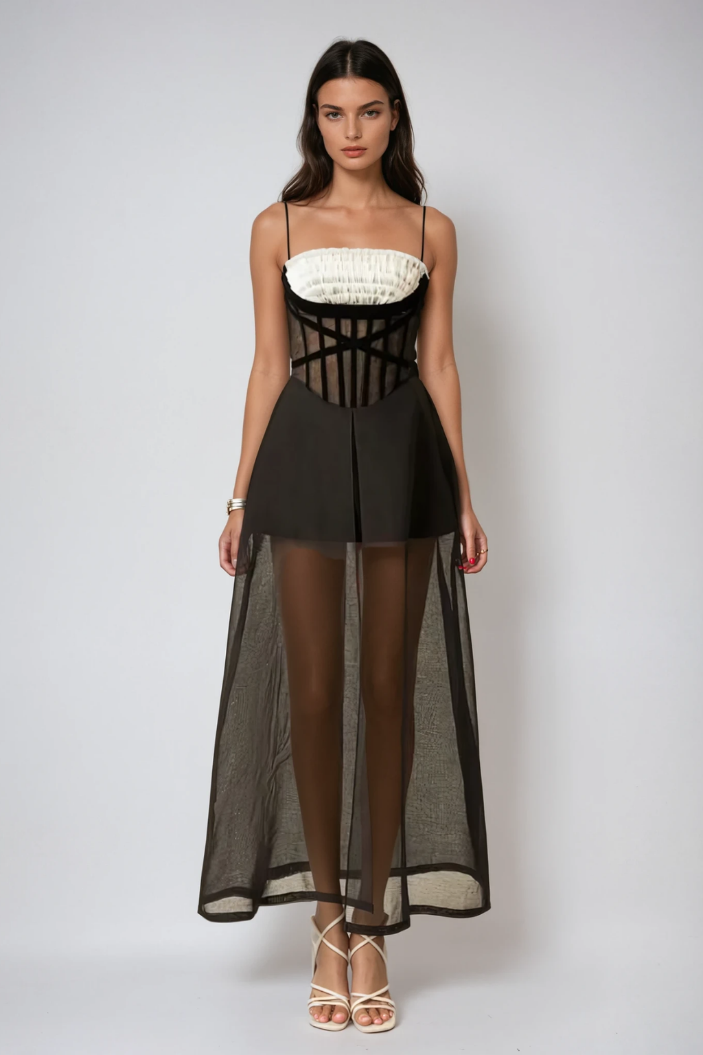 Candelaria Ruch Mesh Corset Maxi Dress