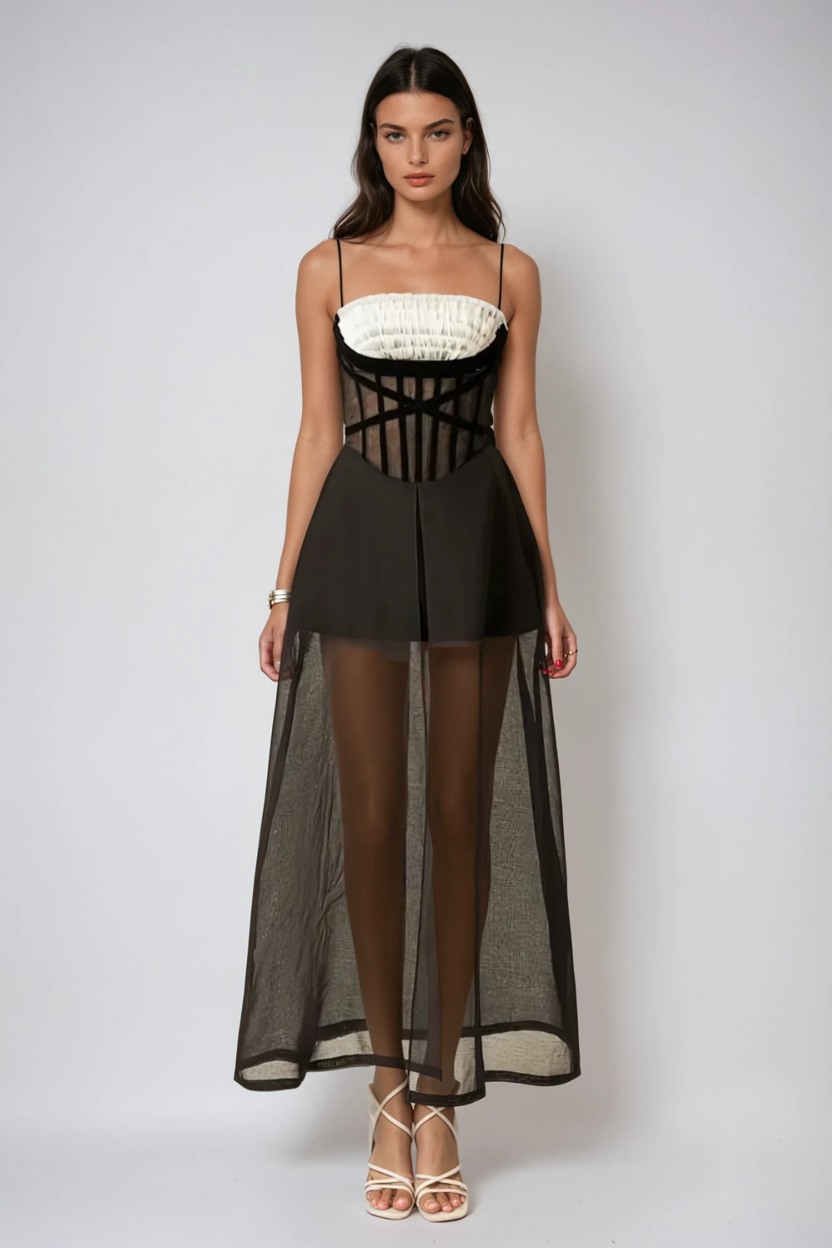 Candelaria Ruch Mesh Corset Maxi Dress