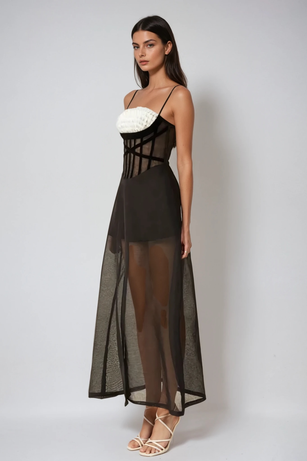 Candelaria Ruch Mesh Corset Maxi Dress