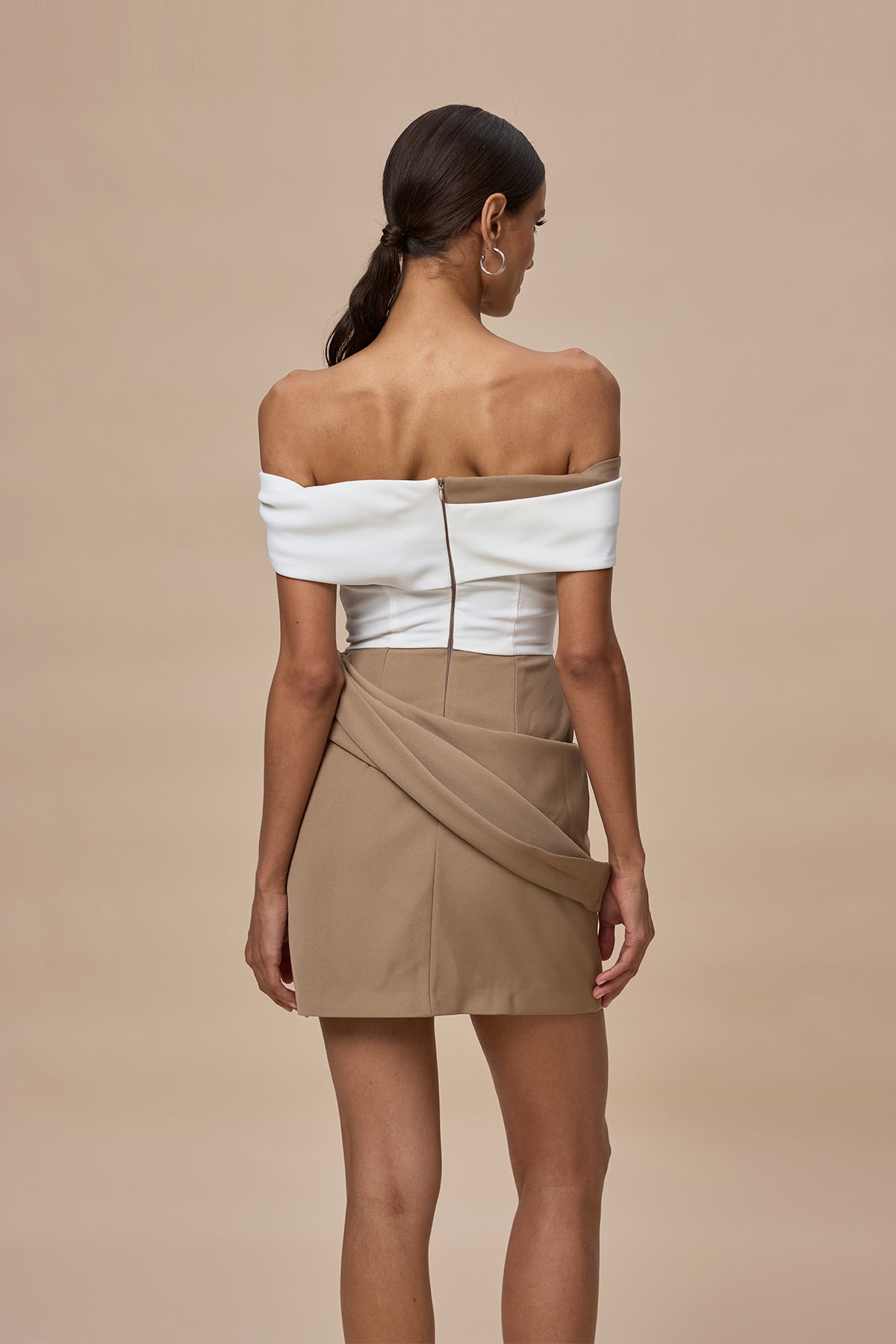 Candide Off Shoulder Ruch Mini Dress