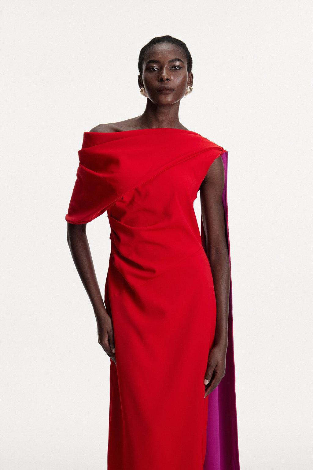 Candidus Shawl Ruch Asymmetric Midi Dress