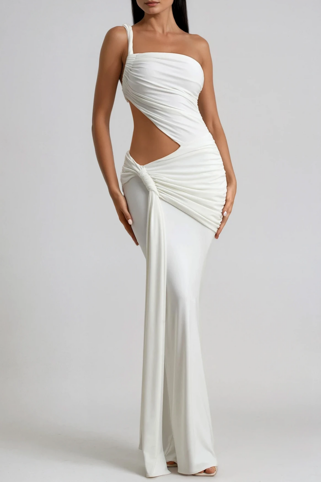 Candy Cutout Asymmetric Ruch Maxi Dress
