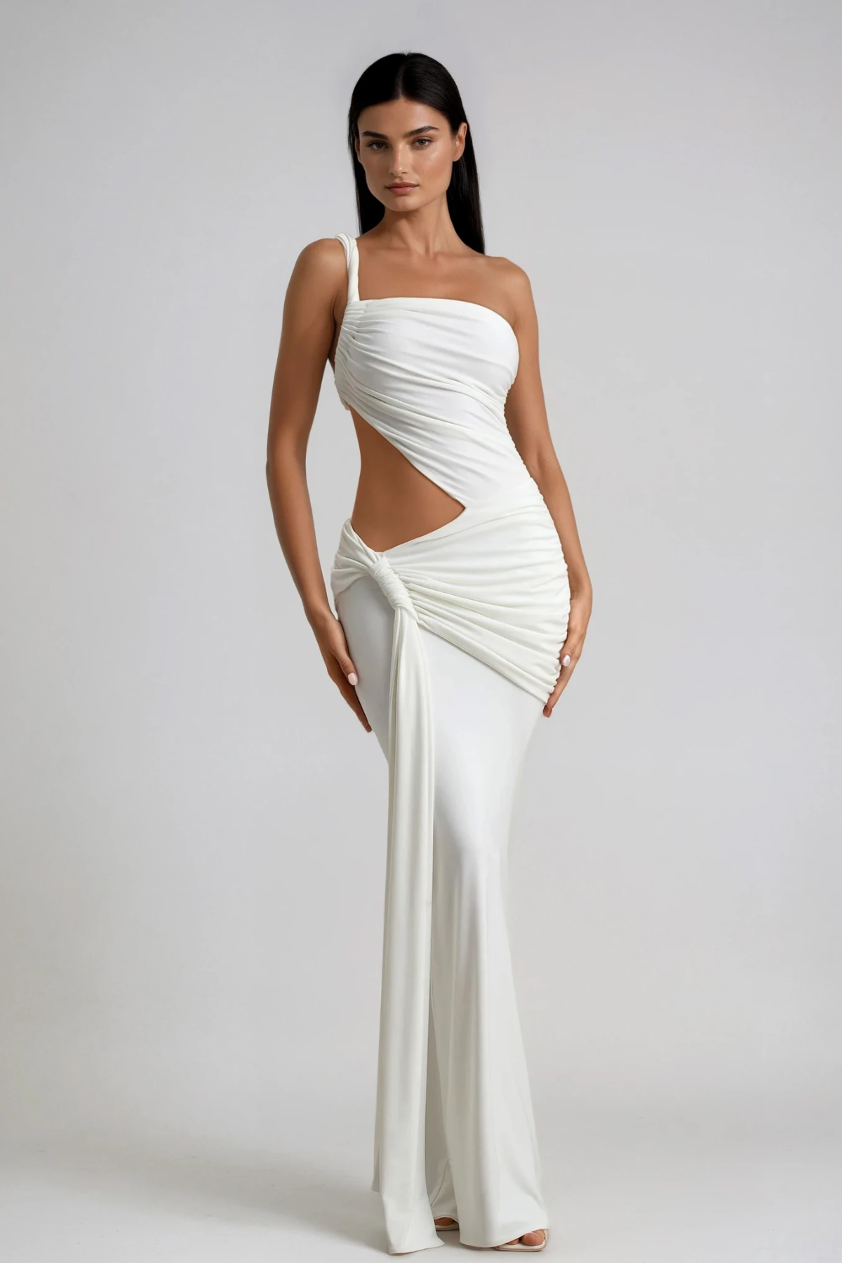 Candy Cutout Asymmetric Ruch Maxi Dress