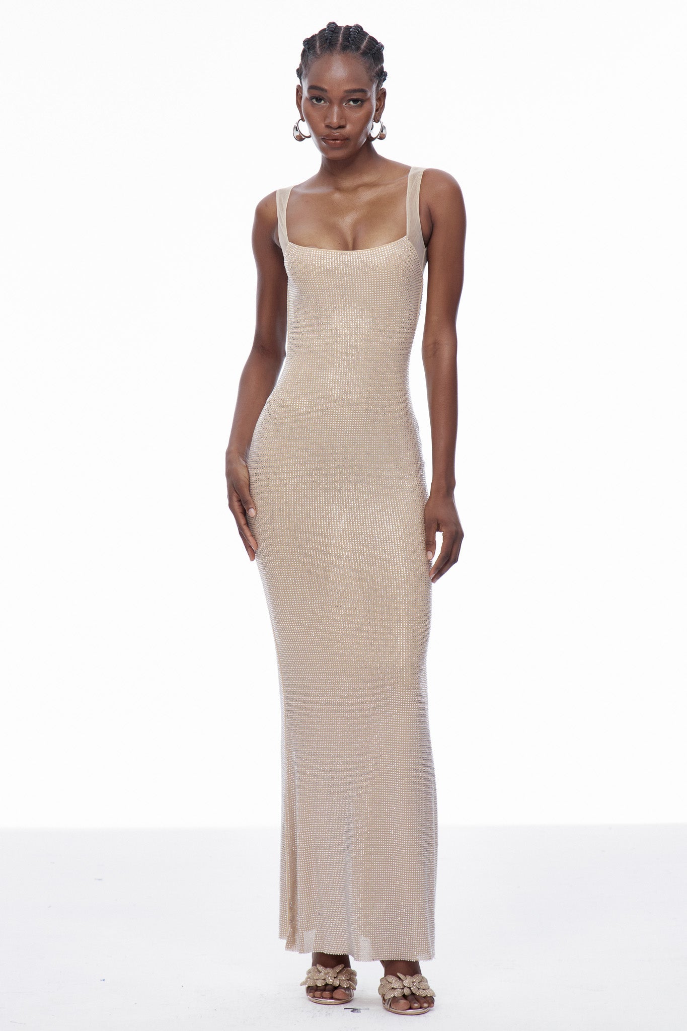 Caomh Sequin Backless Maxi Dress In Apricot