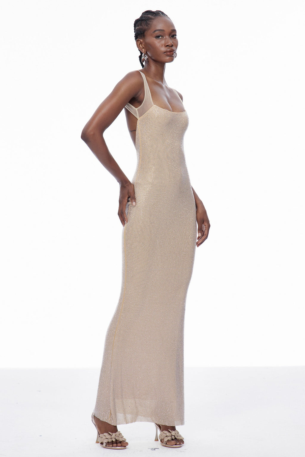 Caomh Sequin Backless Maxi Dress In Apricot