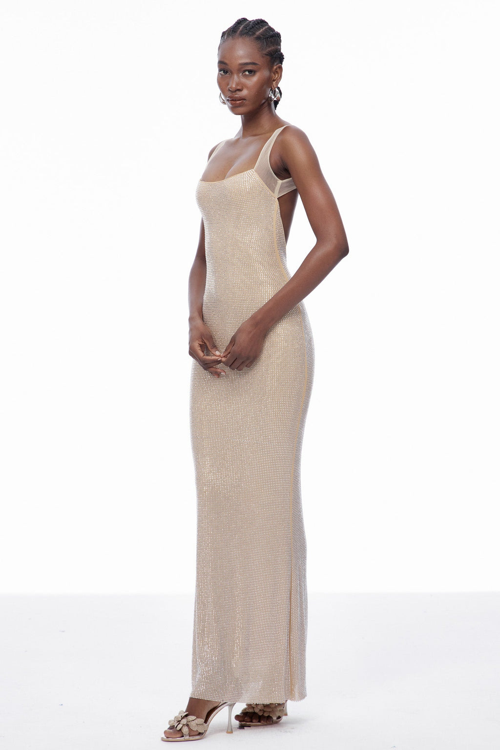 Caomh Sequin Backless Maxi Dress In Apricot