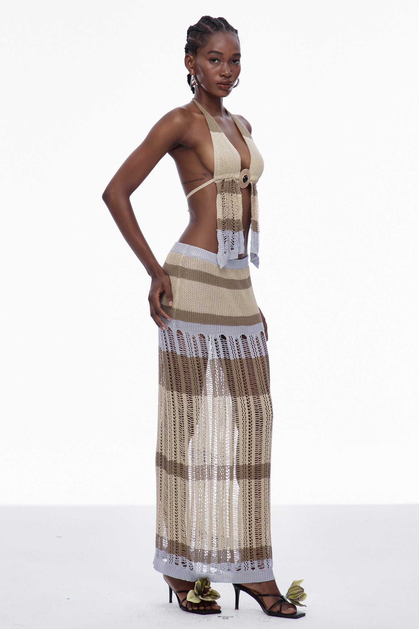 Caprice Plunge Backless Knit Skirt Set