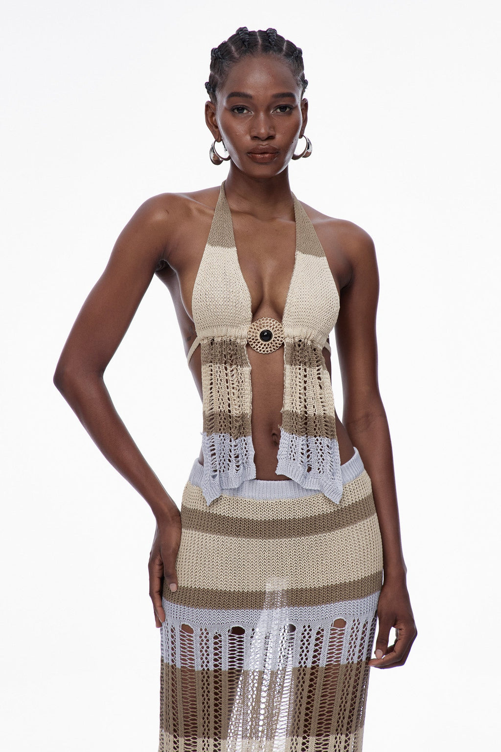 Caprice Plunge Backless Knit Skirt Set