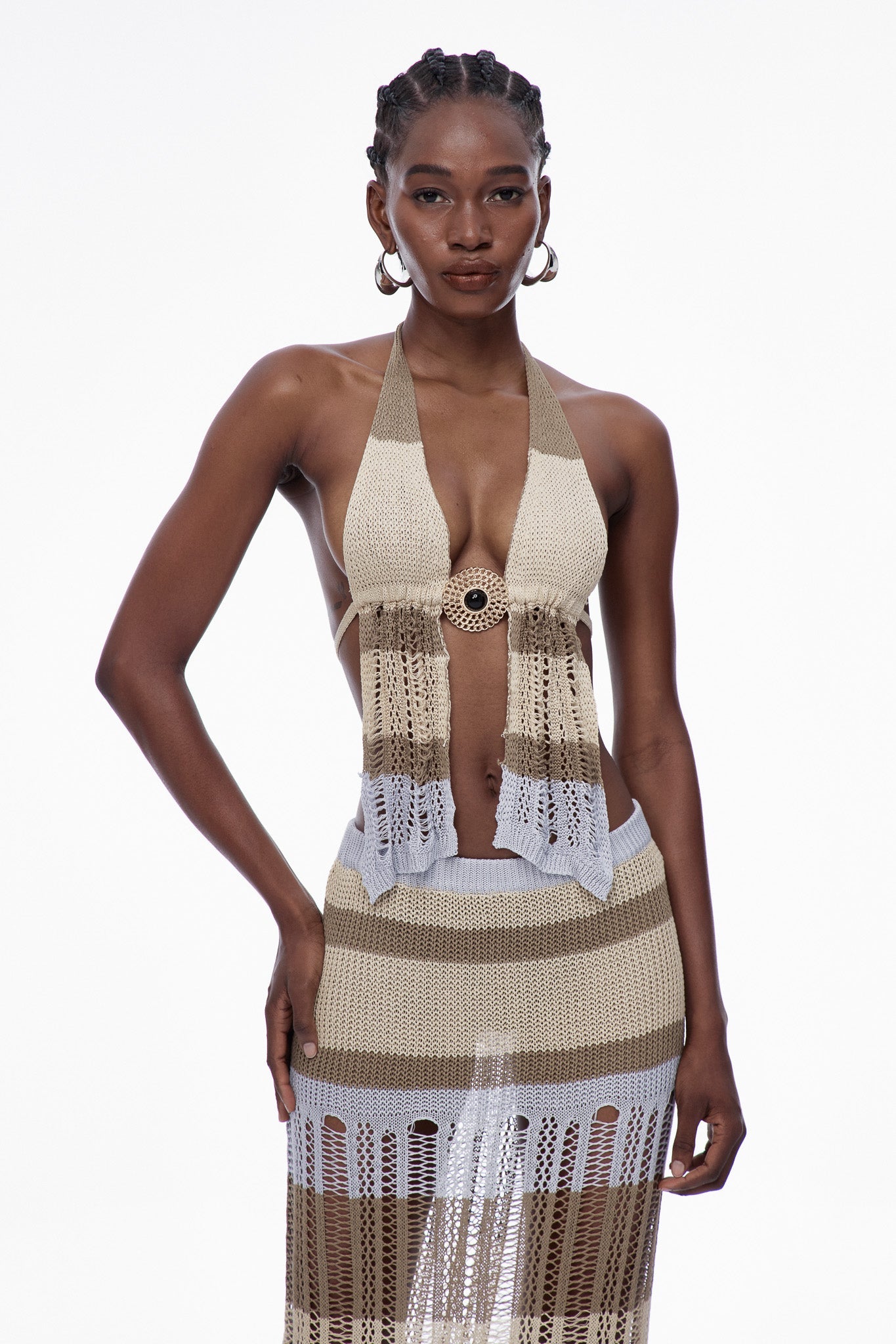 Caprice Plunge Backless Knit Skirt Set