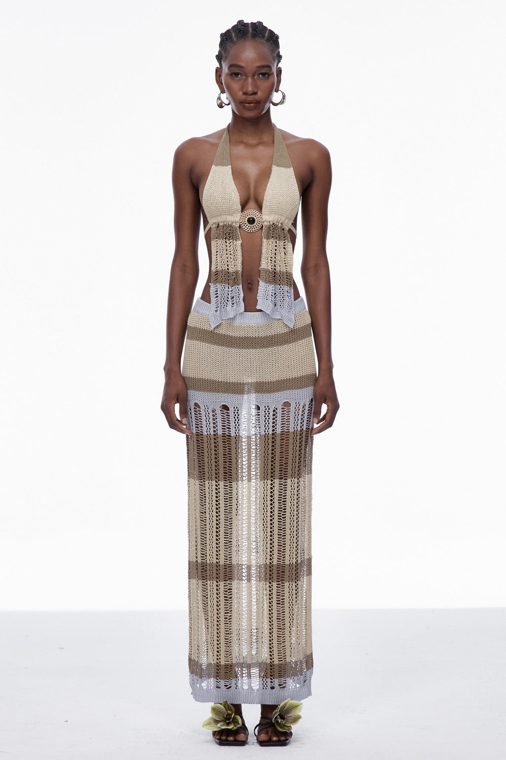 Caprice Plunge Backless Knit Skirt Set