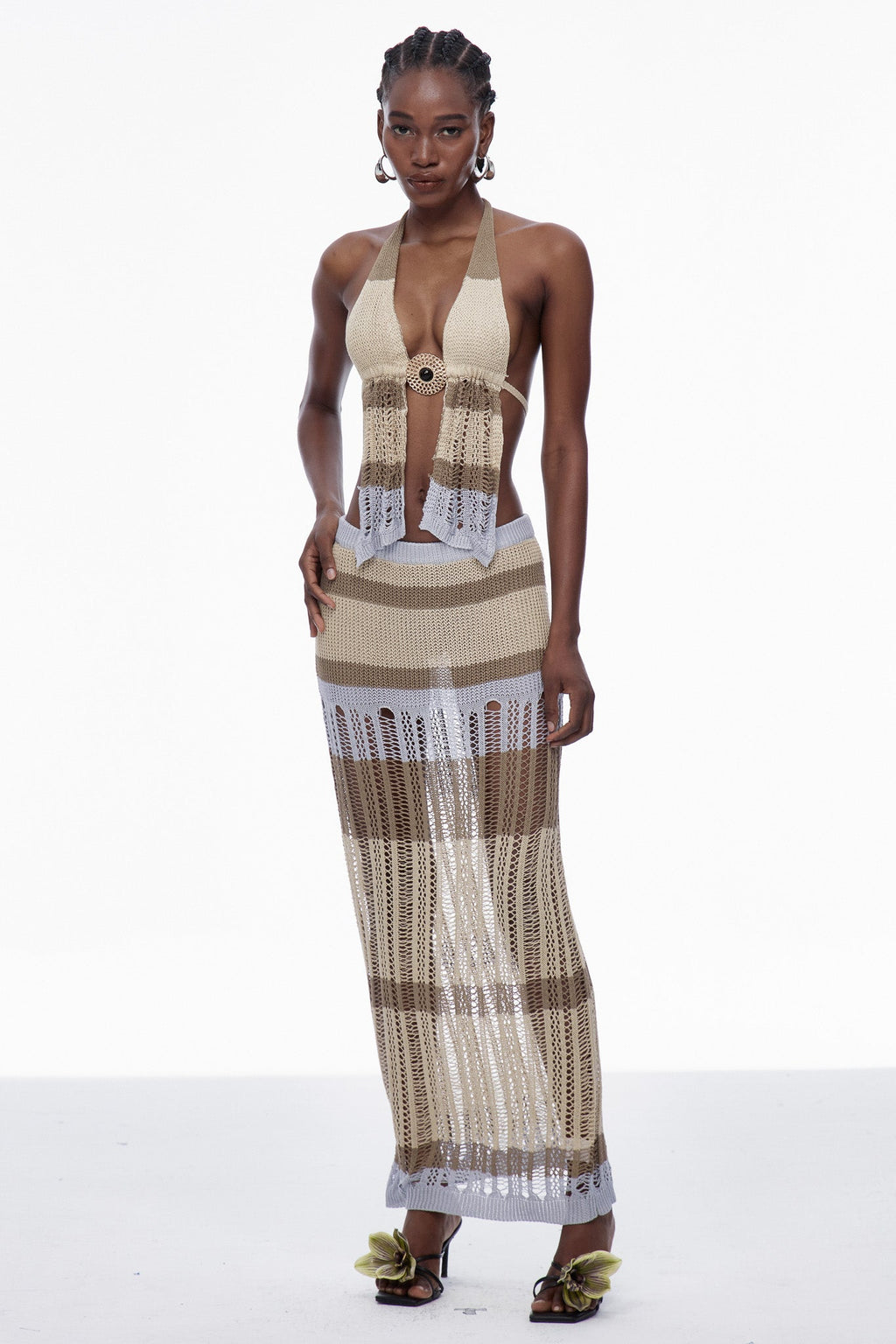 Caprice Plunge Backless Knit Skirt Set