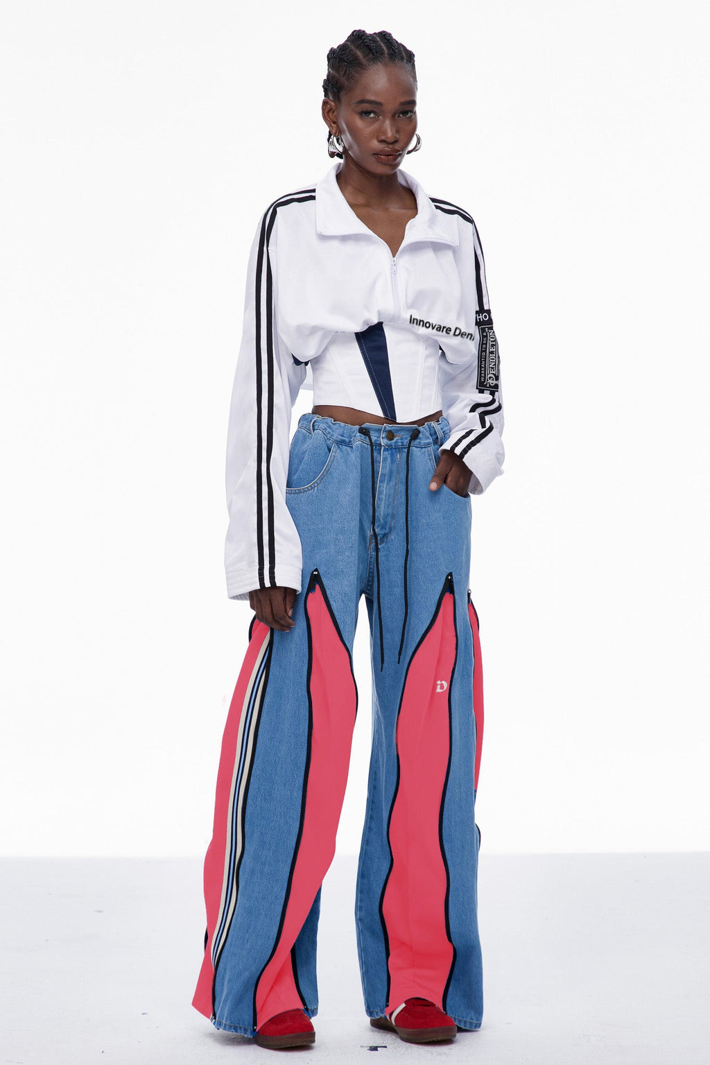 Edelmira Deconstruct Wide Leg Jeans In Pink