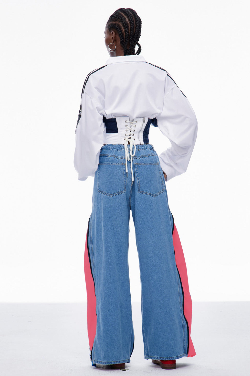 Edelmira Deconstruct Wide Leg Jeans In Pink