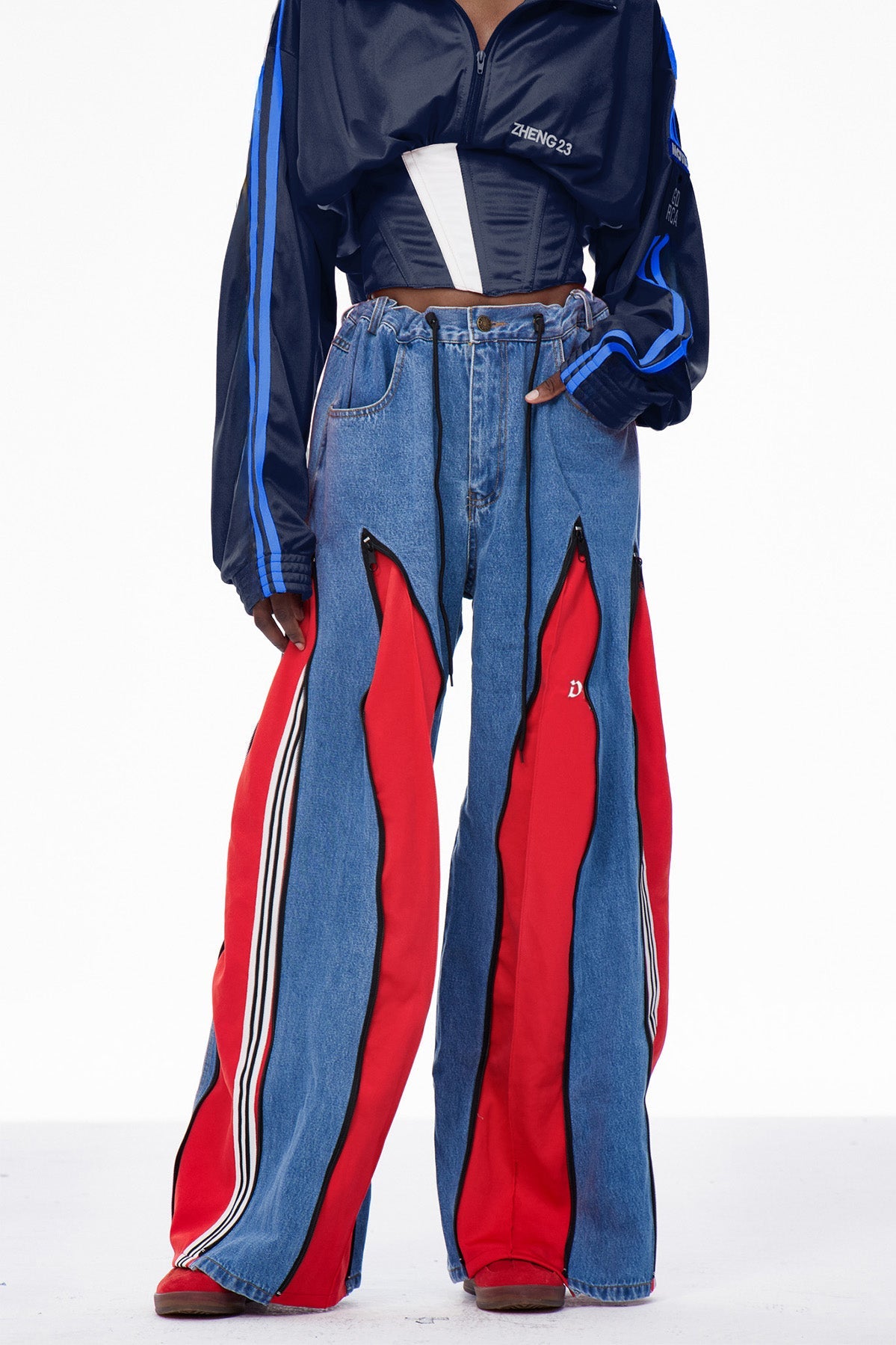 Edelmira Deconstruct Wide Leg Jeans In Red