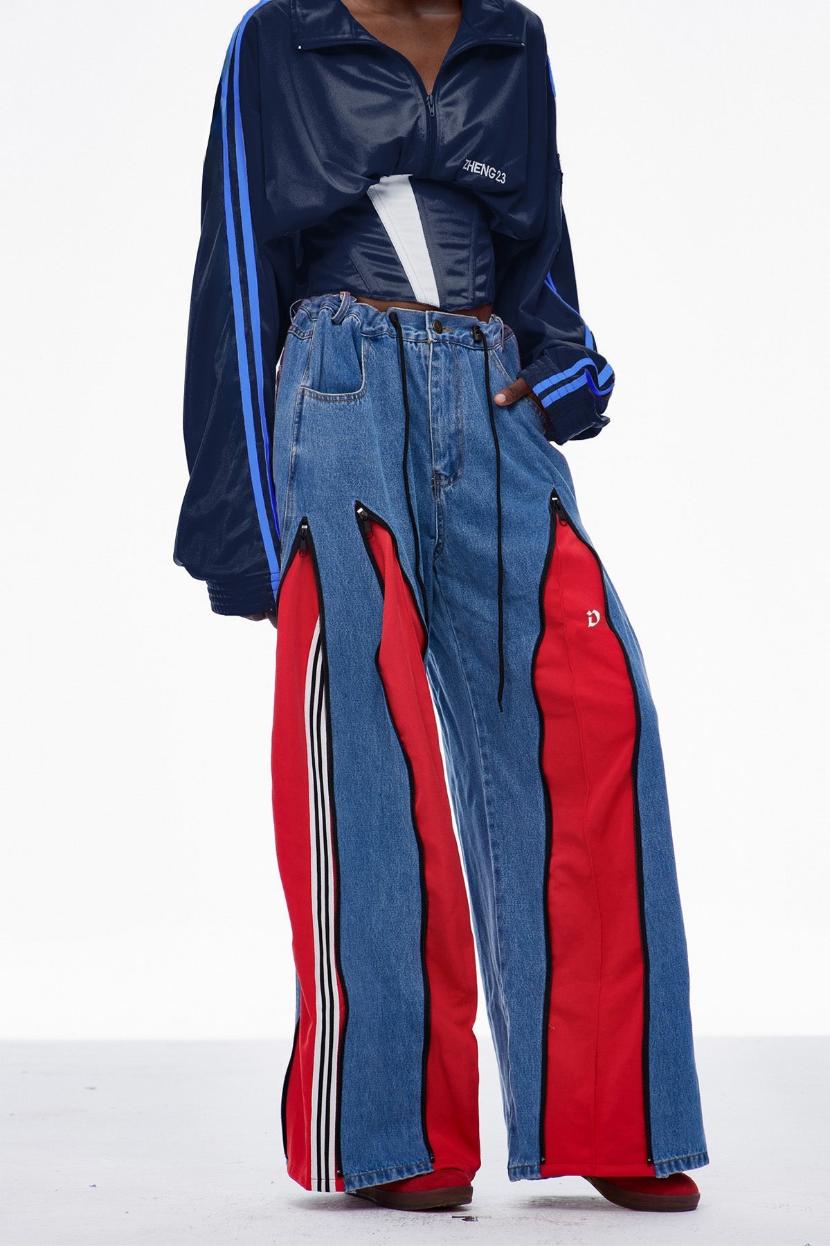 Edelmira Deconstruct Wide Leg Jeans In Red