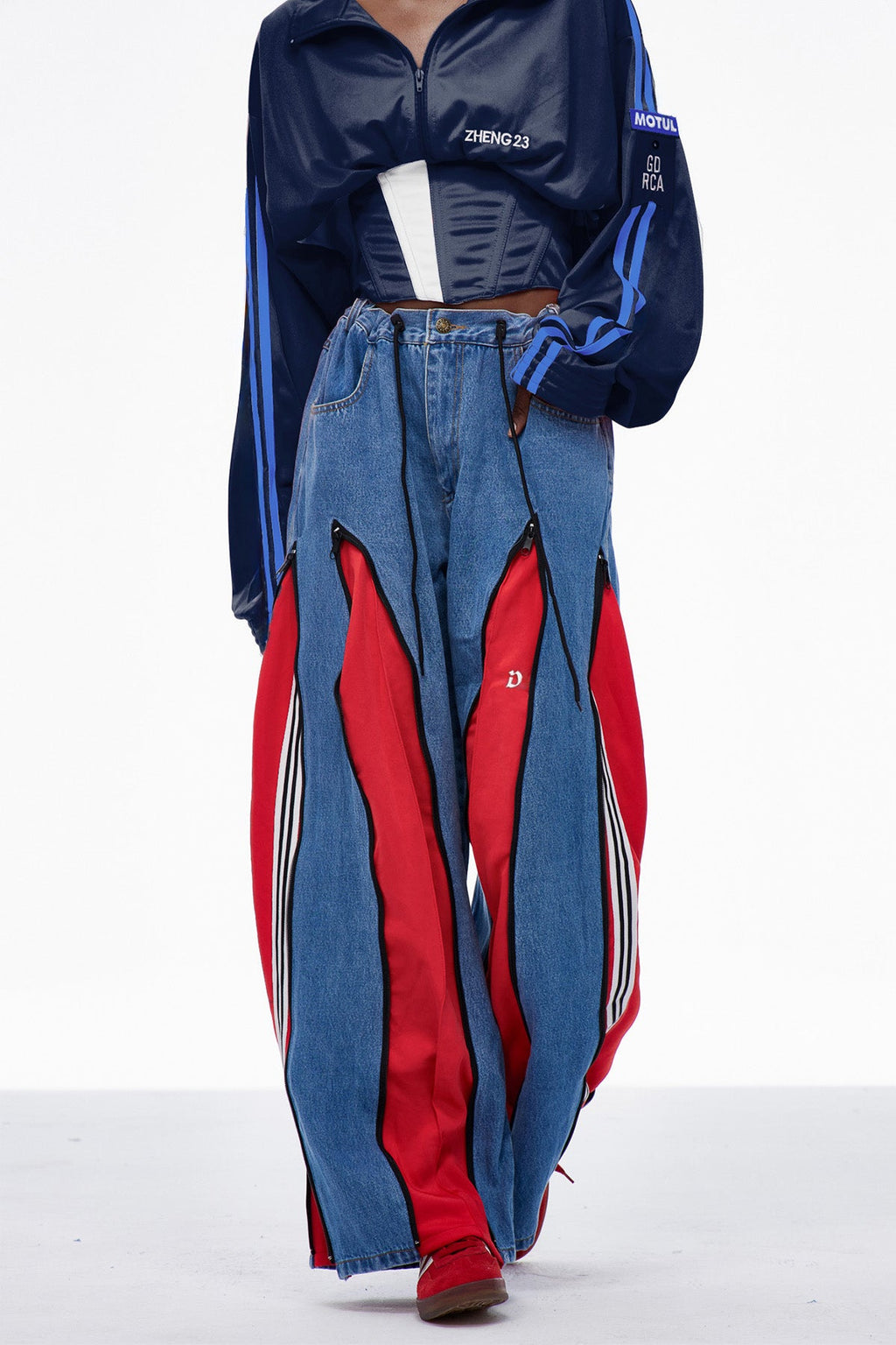 Edelmira Deconstruct Wide Leg Jeans In Red