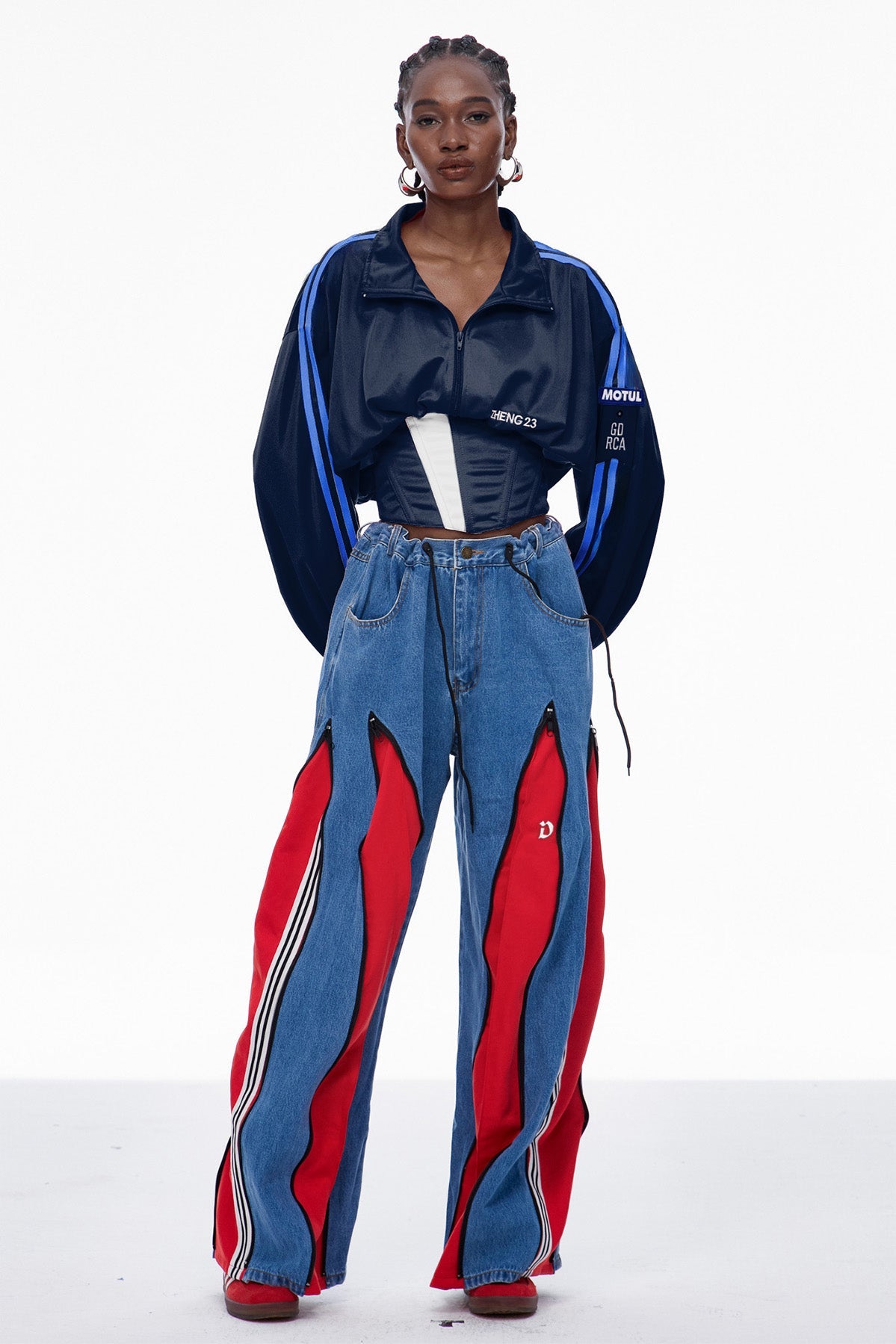 Edelmira Deconstruct Wide Leg Jeans In Red