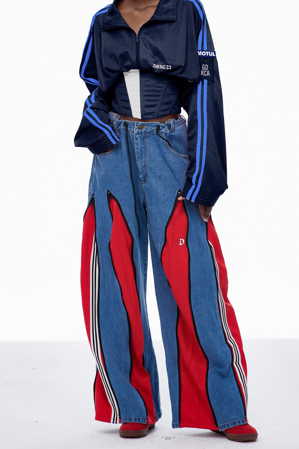 Edelmira Deconstruct Wide Leg Jeans In Red