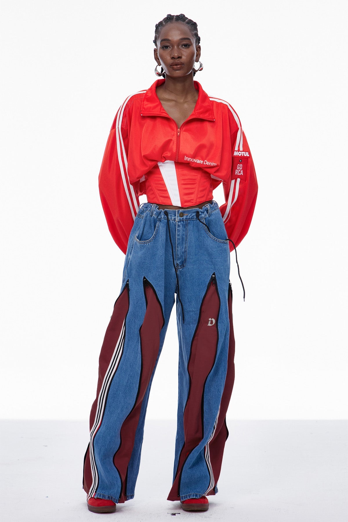 Edelmira Deconstruct Wide Leg Jeans In Deep Red