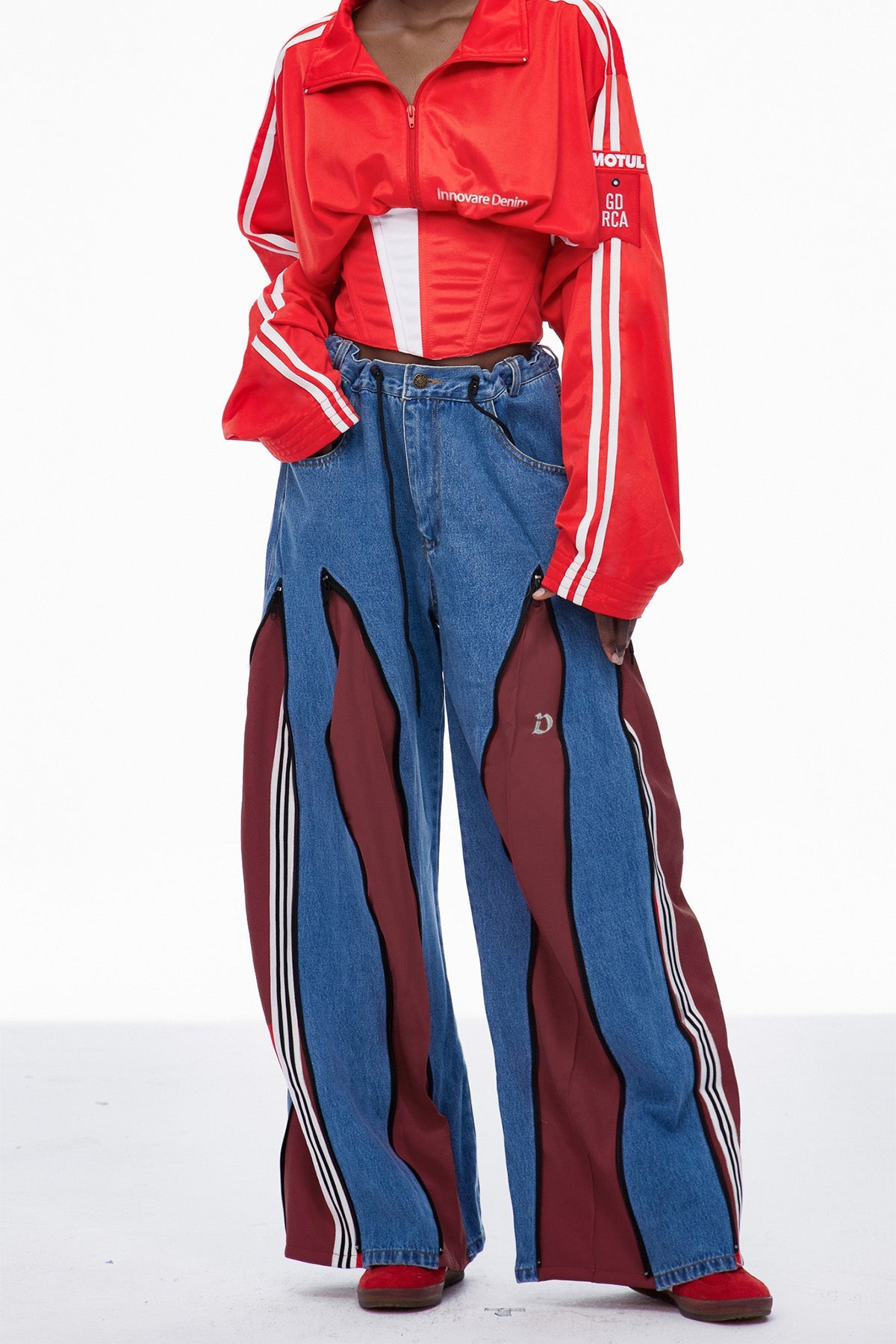 Edelmira Deconstruct Wide Leg Jeans In Deep Red