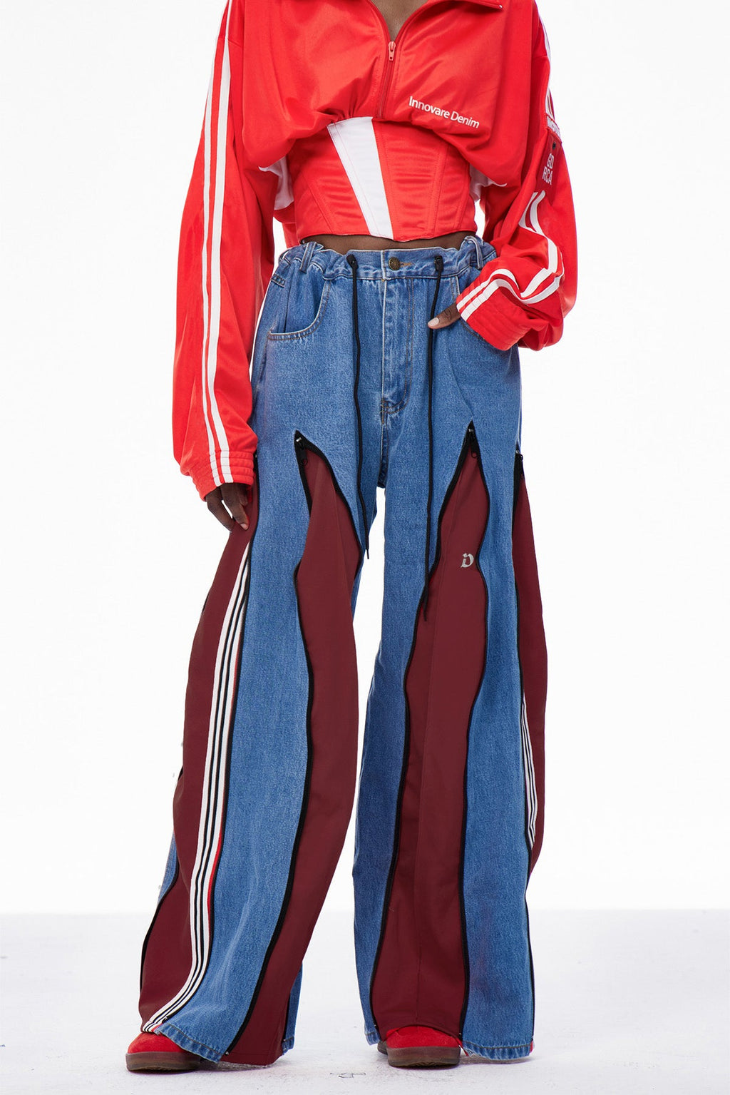 Edelmira Deconstruct Wide Leg Jeans In Deep Red