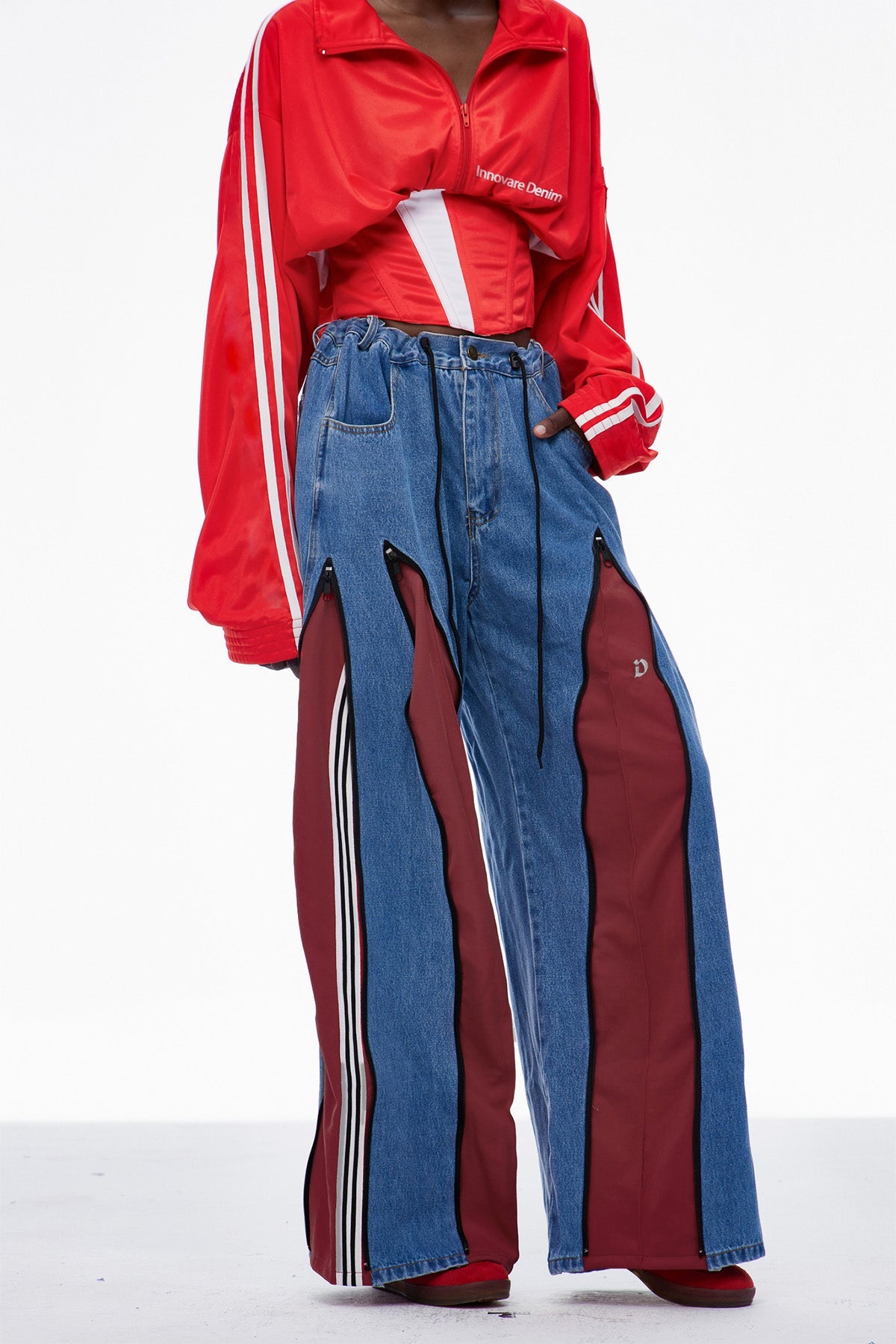 Edelmira Deconstruct Wide Leg Jeans In Deep Red