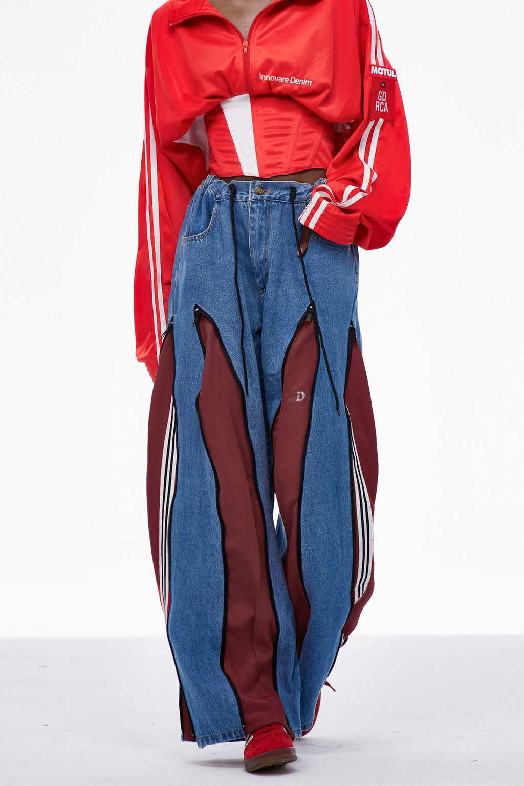 Edelmira Deconstruct Wide Leg Jeans In Deep Red