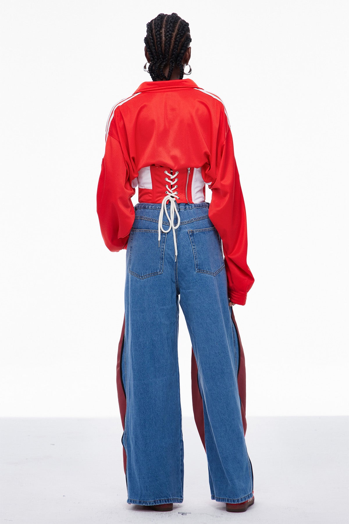 Edelmira Deconstruct Wide Leg Jeans In Deep Red