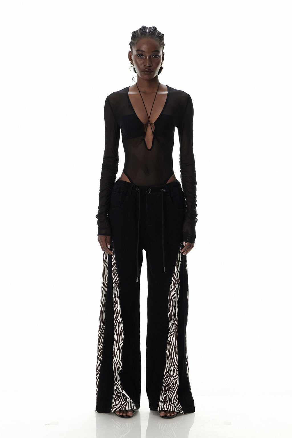 Caprina Zebra Print Zipper Jeans In Brown