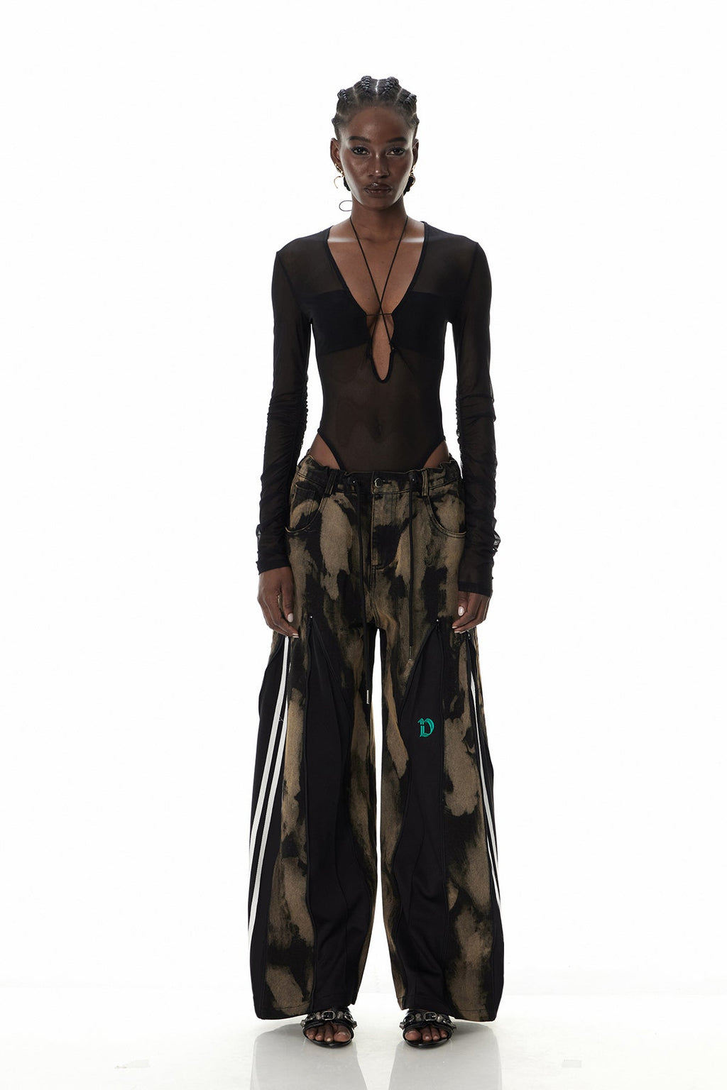 Caprina Zipper Tie Dye Jeans In Black