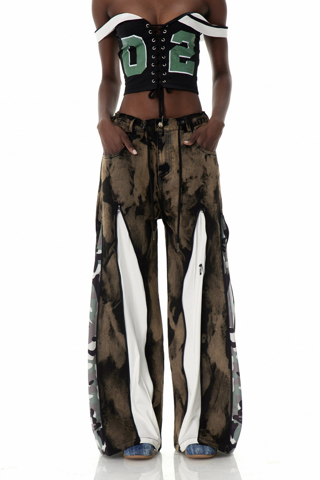 Caprina Zipper Tie Dye Jeans In Brown