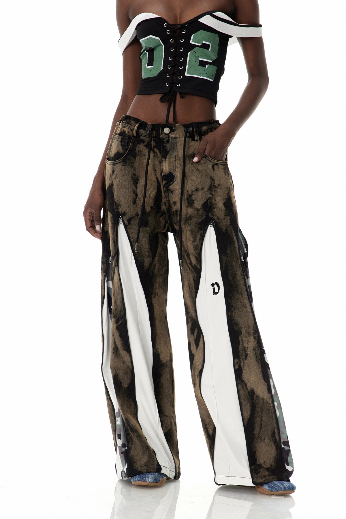 Caprina Zipper Tie Dye Jeans In Brown