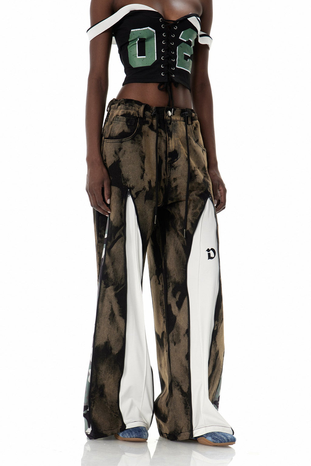 Caprina Zipper Tie Dye Jeans In Brown