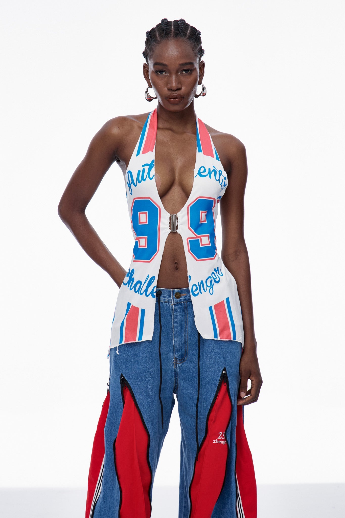 Capucine Plunge Halter Neck Print Top