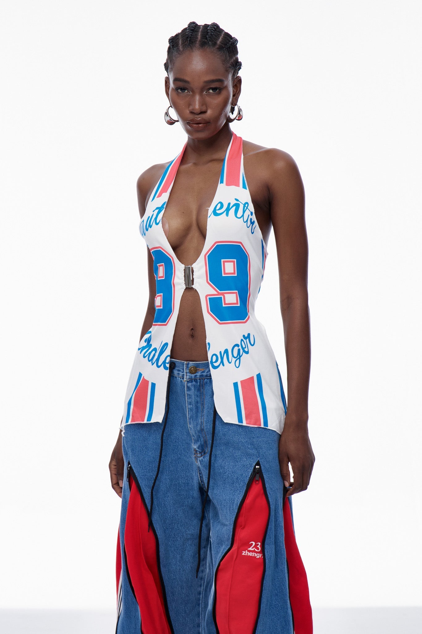 Capucine Plunge Halter Neck Print Top