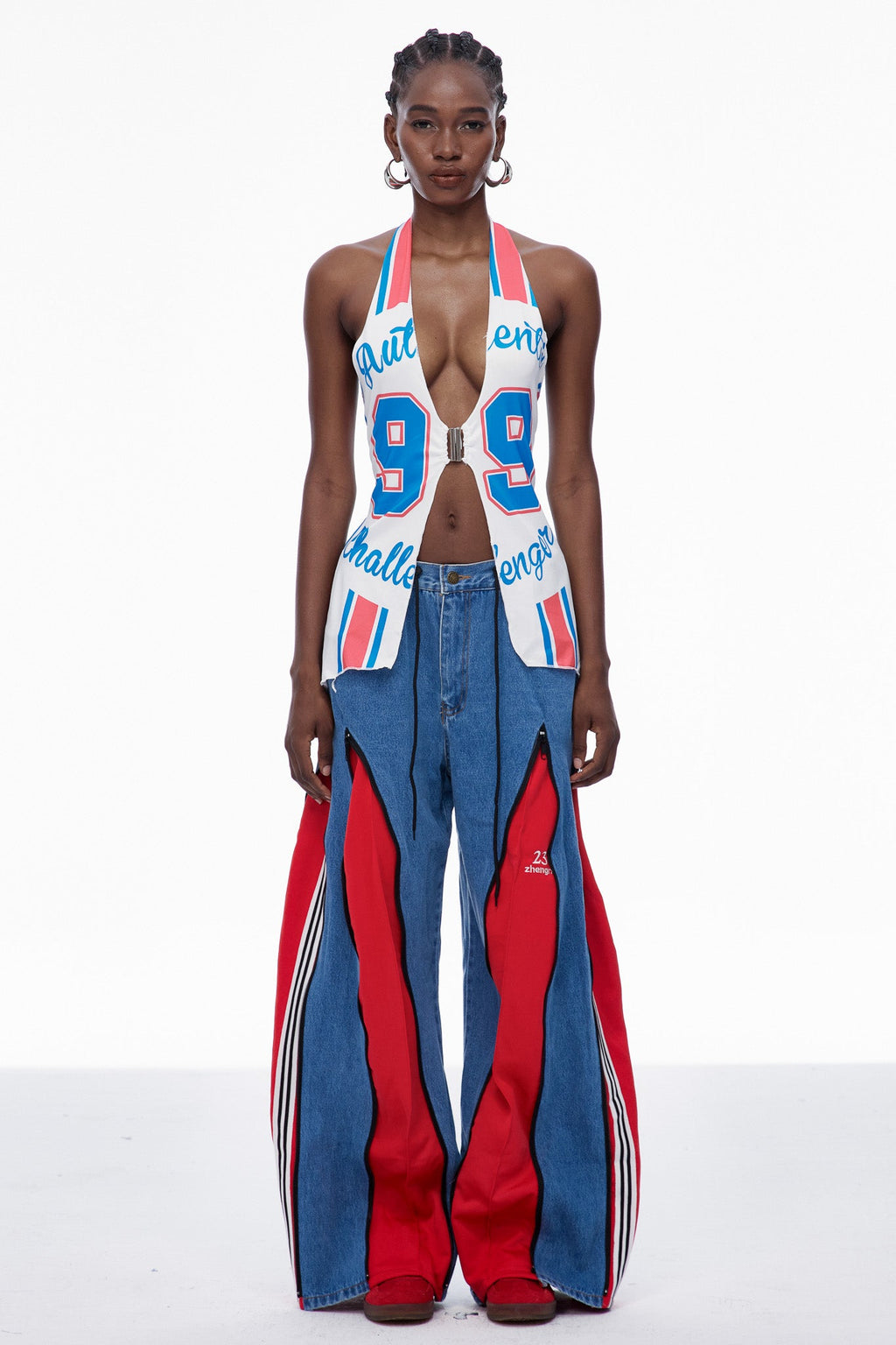 Capucine Plunge Halter Neck Print Top