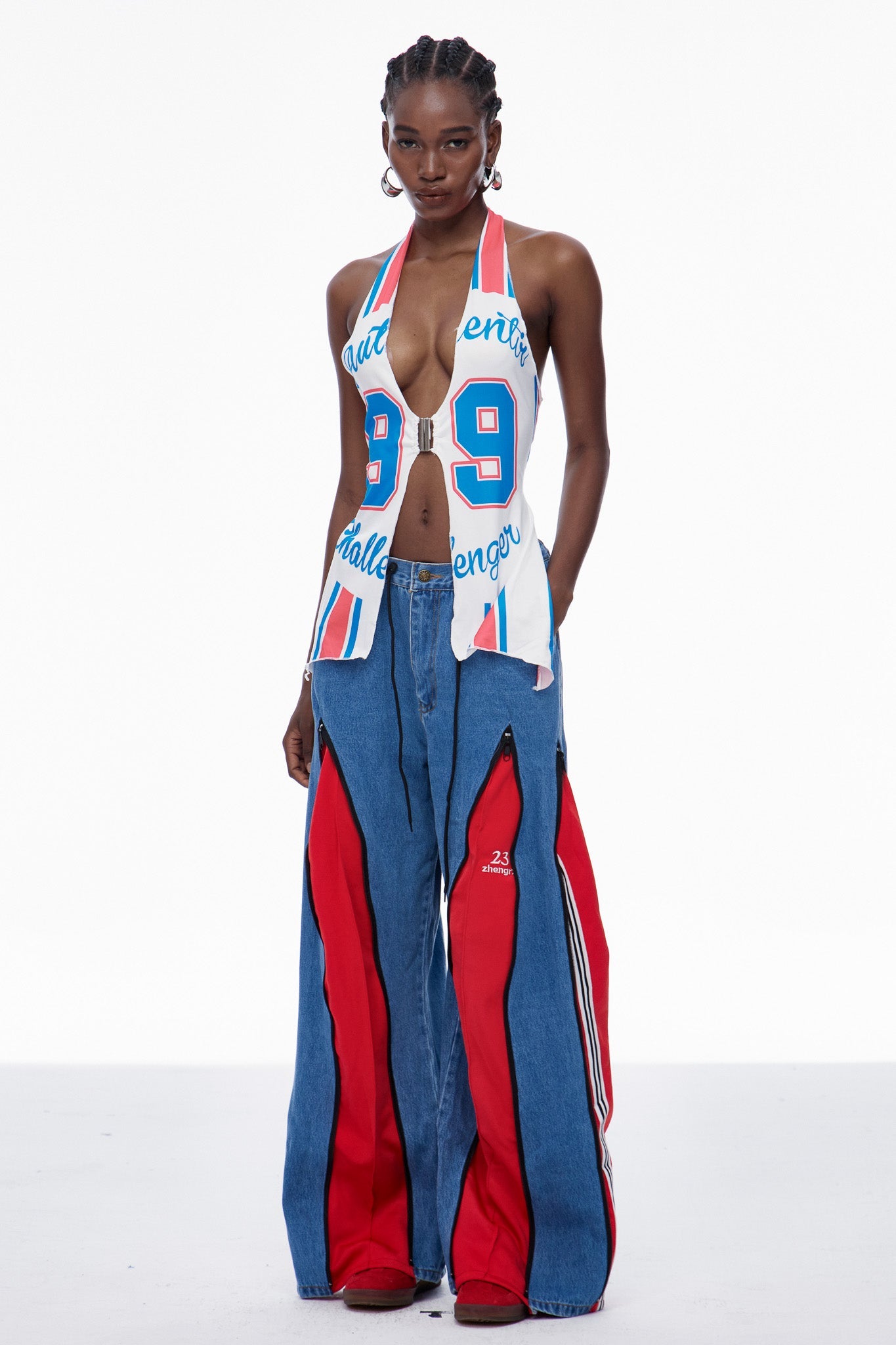 Capucine Plunge Halter Neck Print Top