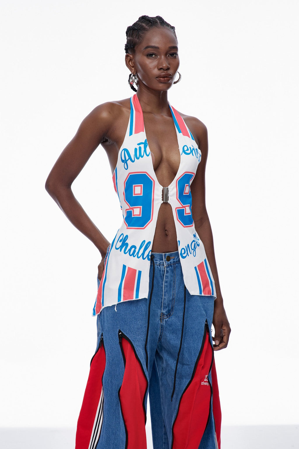 Capucine Plunge Halter Neck Print Top