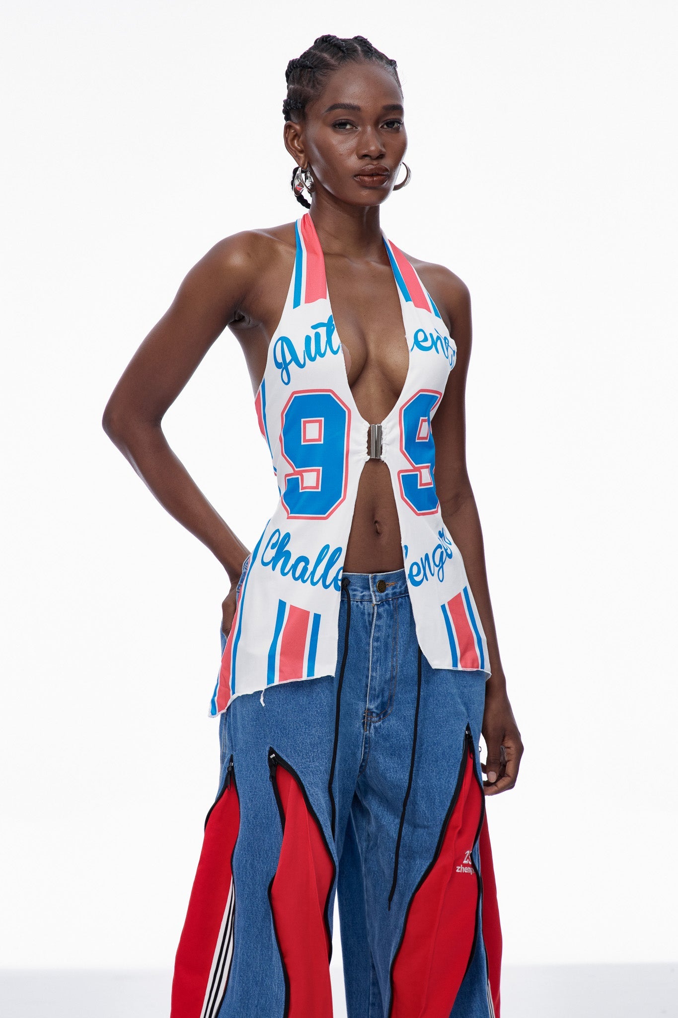 Capucine Plunge Halter Neck Print Top