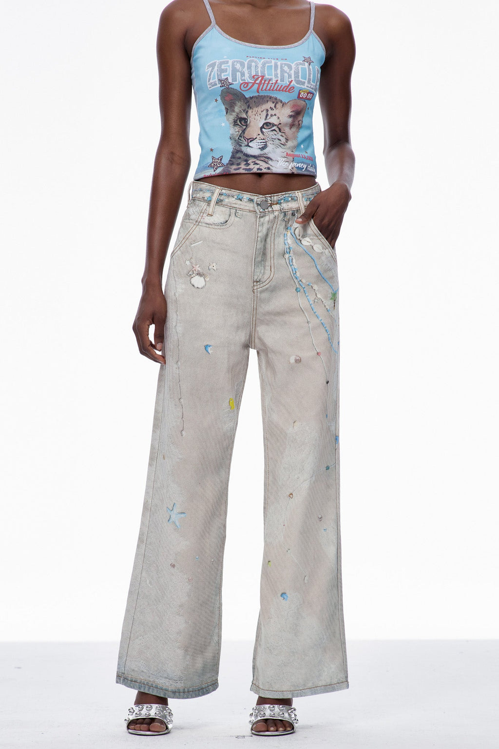 Carbrey Print Bleached Jeans