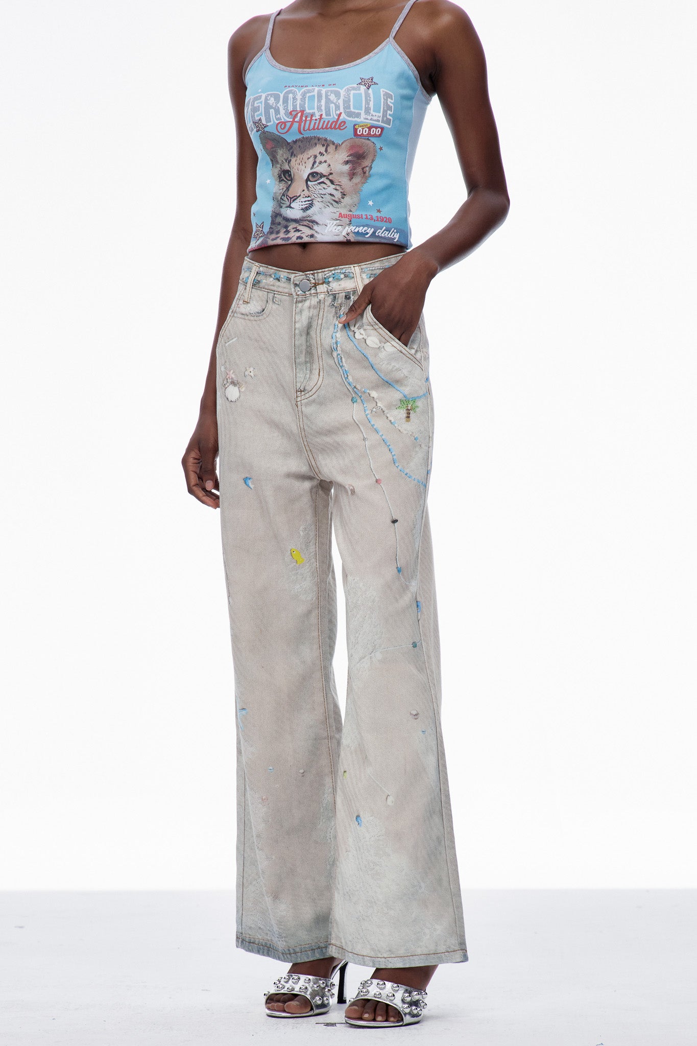 Carbrey Print Bleached Jeans