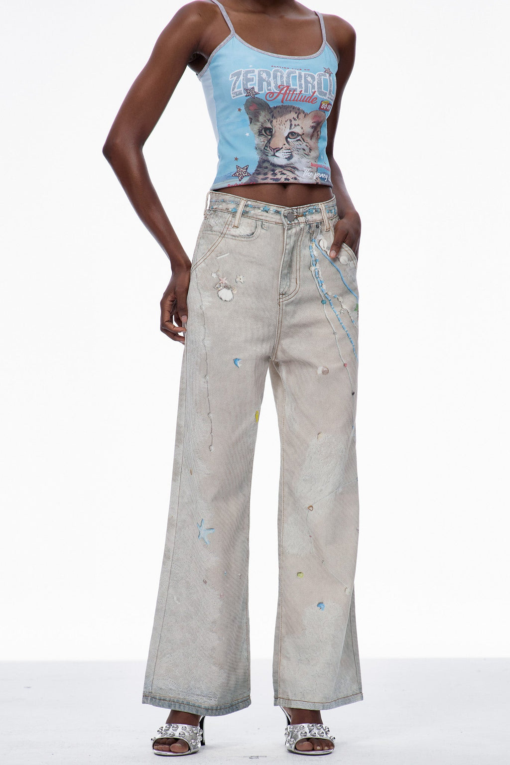 Carbrey Print Bleached Jeans