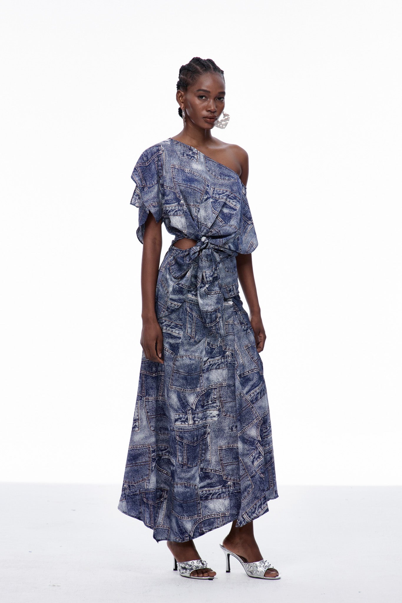 Carey Print One Shouder Tie Up Skirt Set