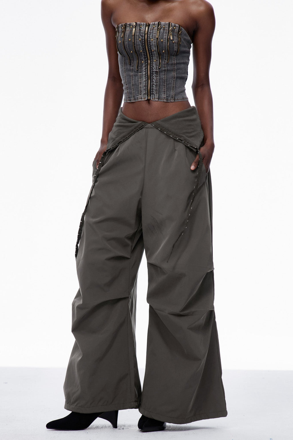 Carissa Lapel Wide Pants In Deep Green