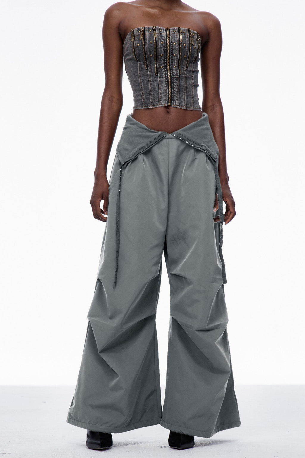 Carissa Lapel Wide Pants In Grey