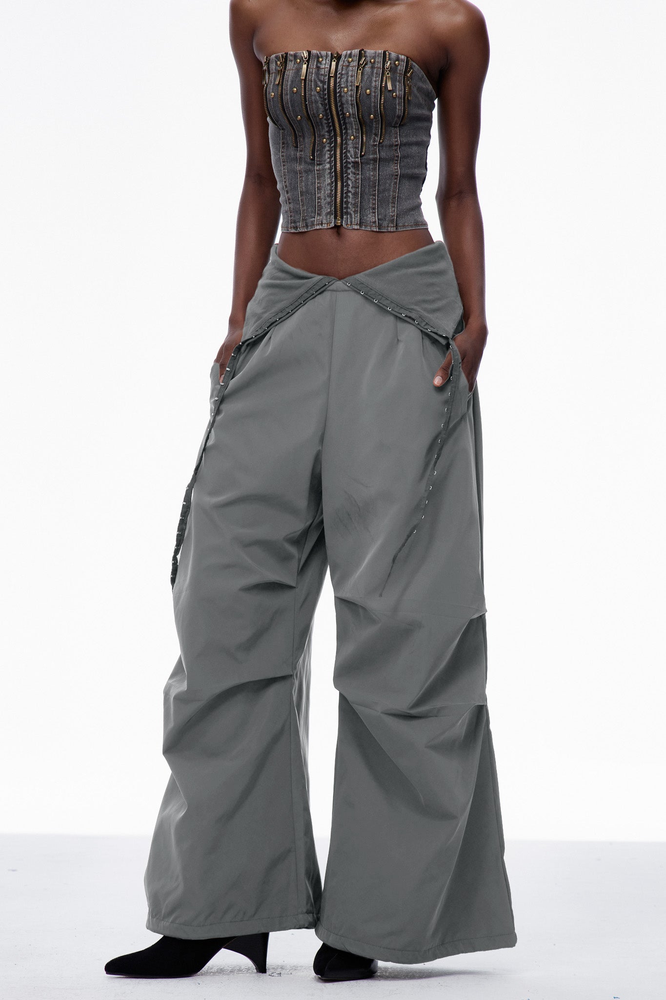 Carissa Lapel Wide Pants In Grey