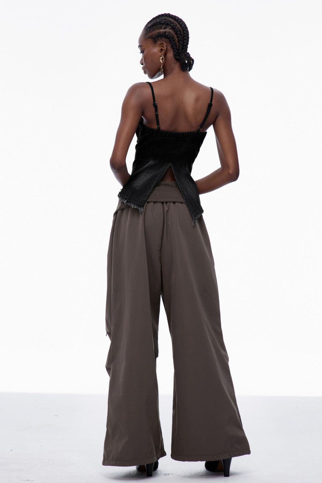 Carl Lace Up Fringe Denim Top In Black