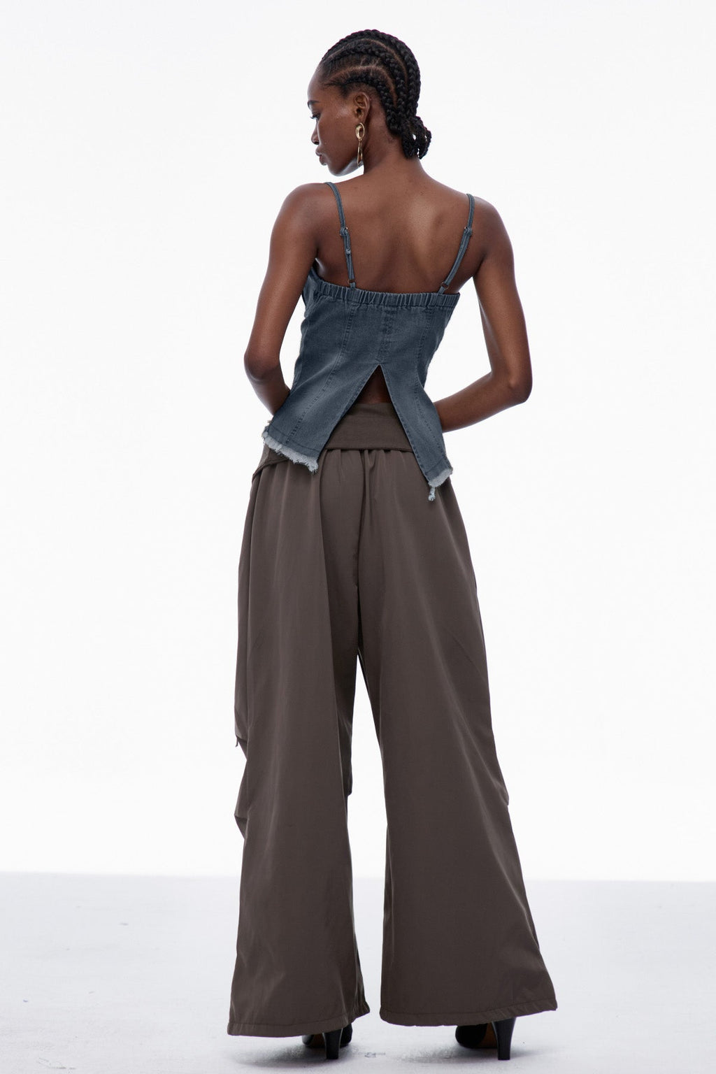 Carl Lace Up Fringe Denim Top In Deep Blue