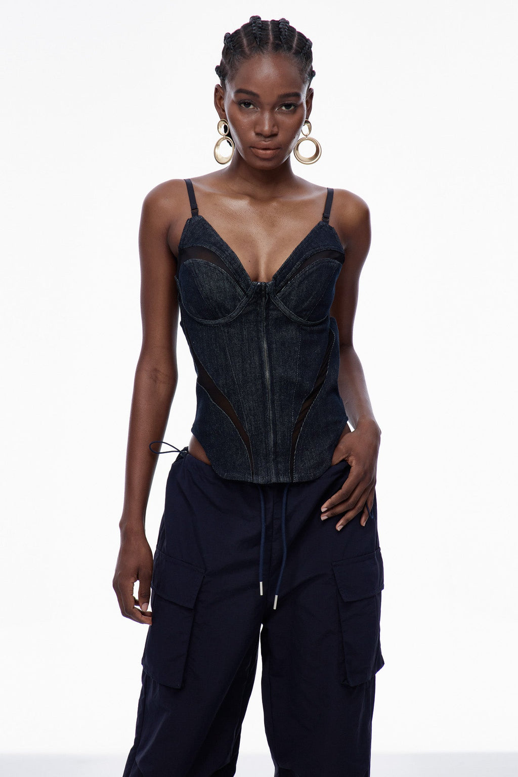 Carles Corset Spaghetti Denim Top