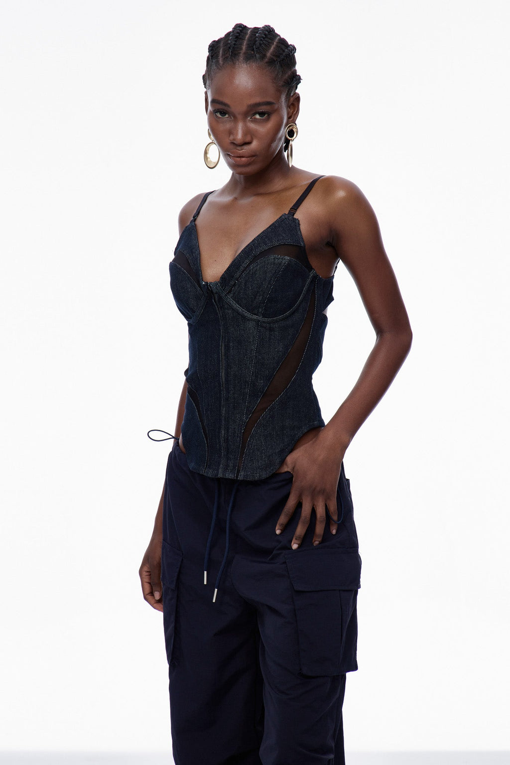 Carles Corset Spaghetti Denim Top